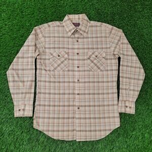 Vintage 70s Kingsport Plaid Button Shirt Medium 22x30 Beige
